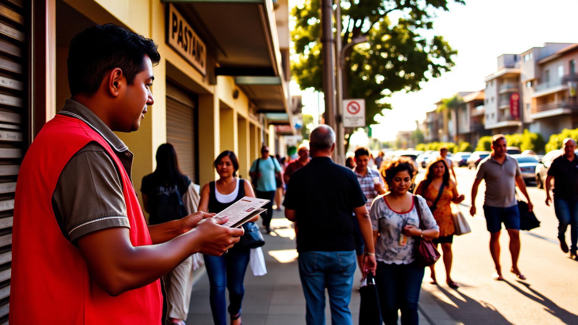 Equipe da Stop Panfletos distribuindo panfletos em rua movimentada de Campinas